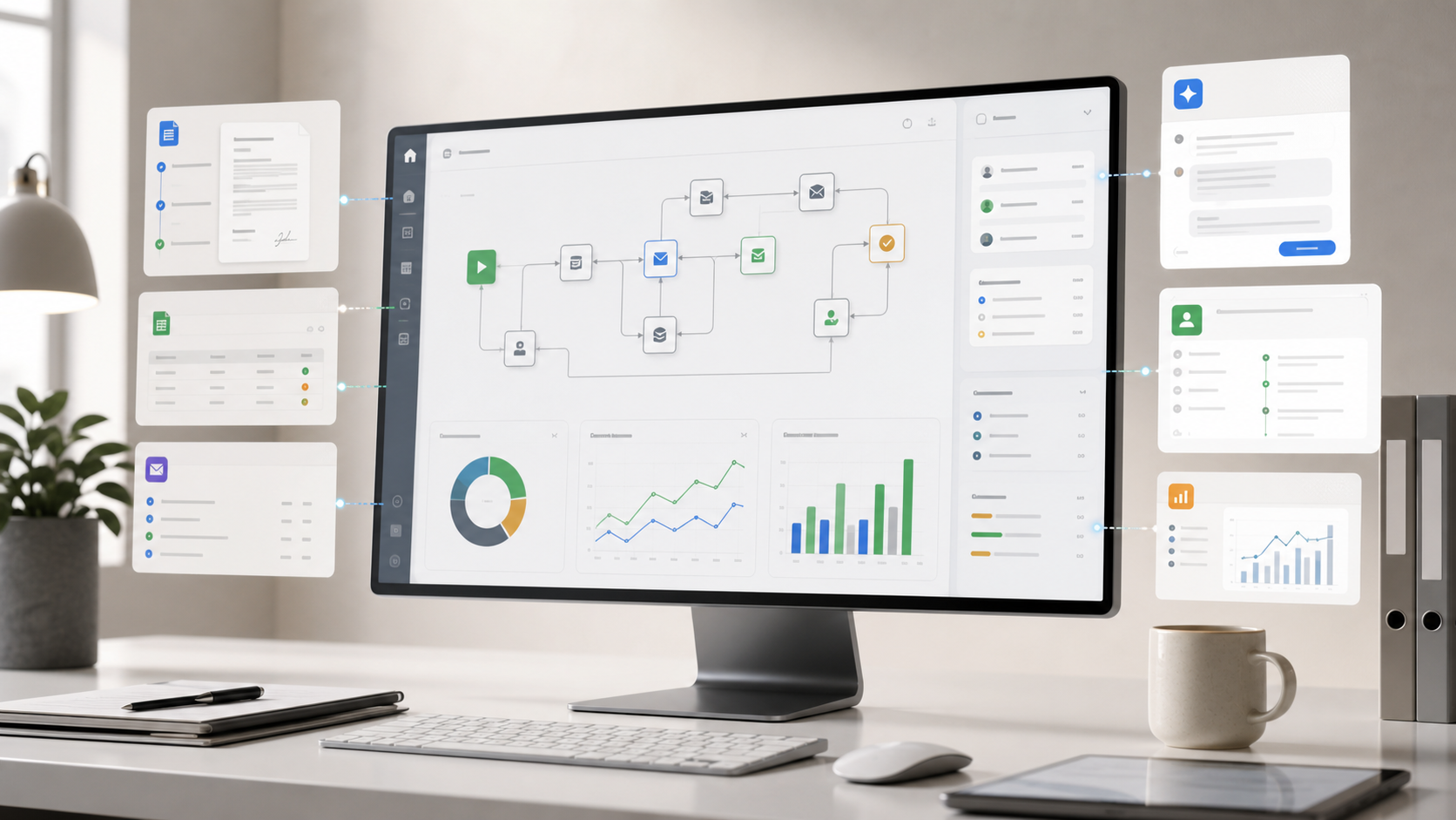 Automatisierungssoftware mit Workflows, KI-Assistent und Reporting-Dashboard